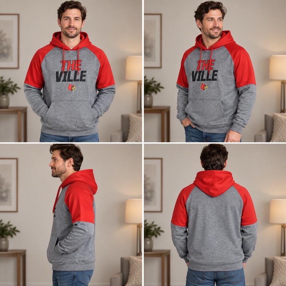 Louisville Cardinals The Ville Hoodie Men’s XL Gray Red Pullover